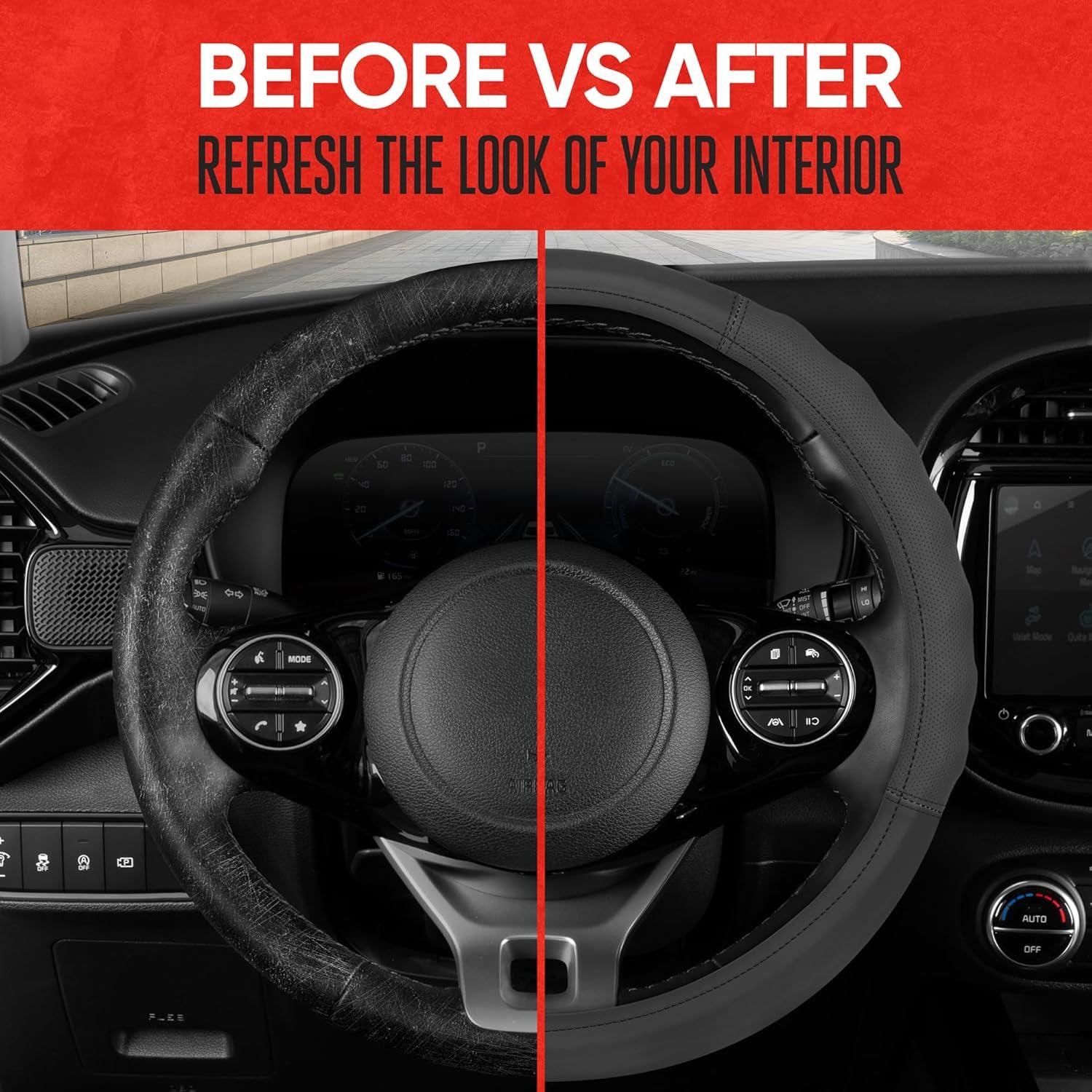 imageMotor Trend GripPlus Black Carbon Fiber Steering Wheel Cover Standard 15 inch Size Advanced Traction Grip Car Steering Wheel Cover for Truck Van SUV AutoGray