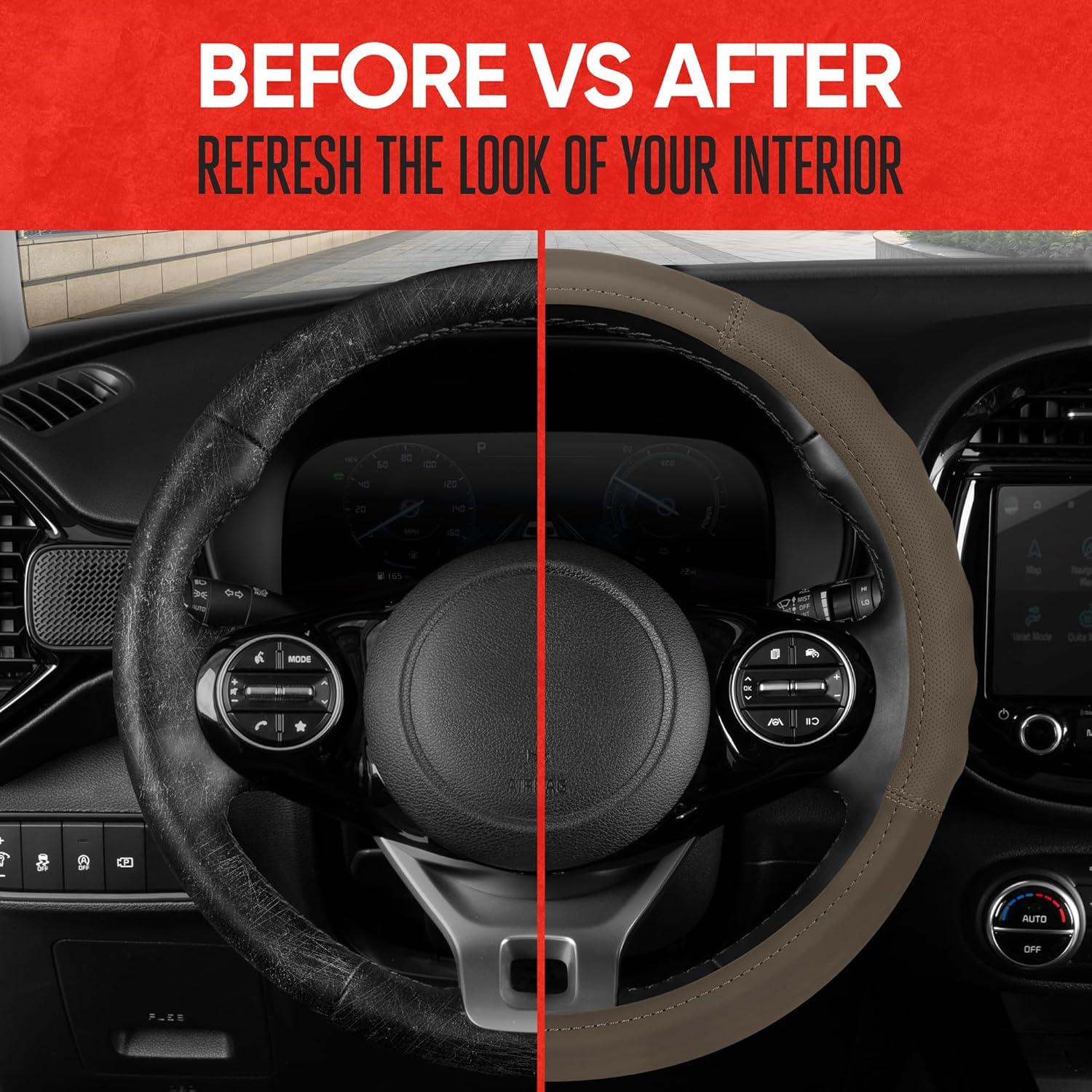 imageMotor Trend GripPlus Black Carbon Fiber Steering Wheel Cover Standard 15 inch Size Advanced Traction Grip Car Steering Wheel Cover for Truck Van SUV AutoBeige