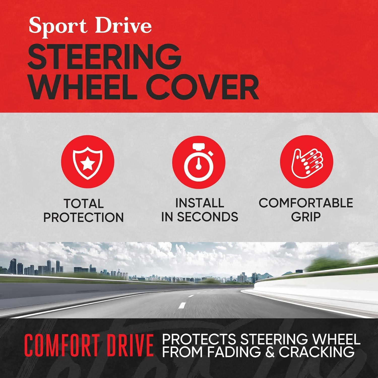 imageMotor Trend GripPlus Black Carbon Fiber Steering Wheel Cover Standard 15 inch Size Advanced Traction Grip Car Steering Wheel Cover for Truck Van SUV AutoLight Gray Sport Drive