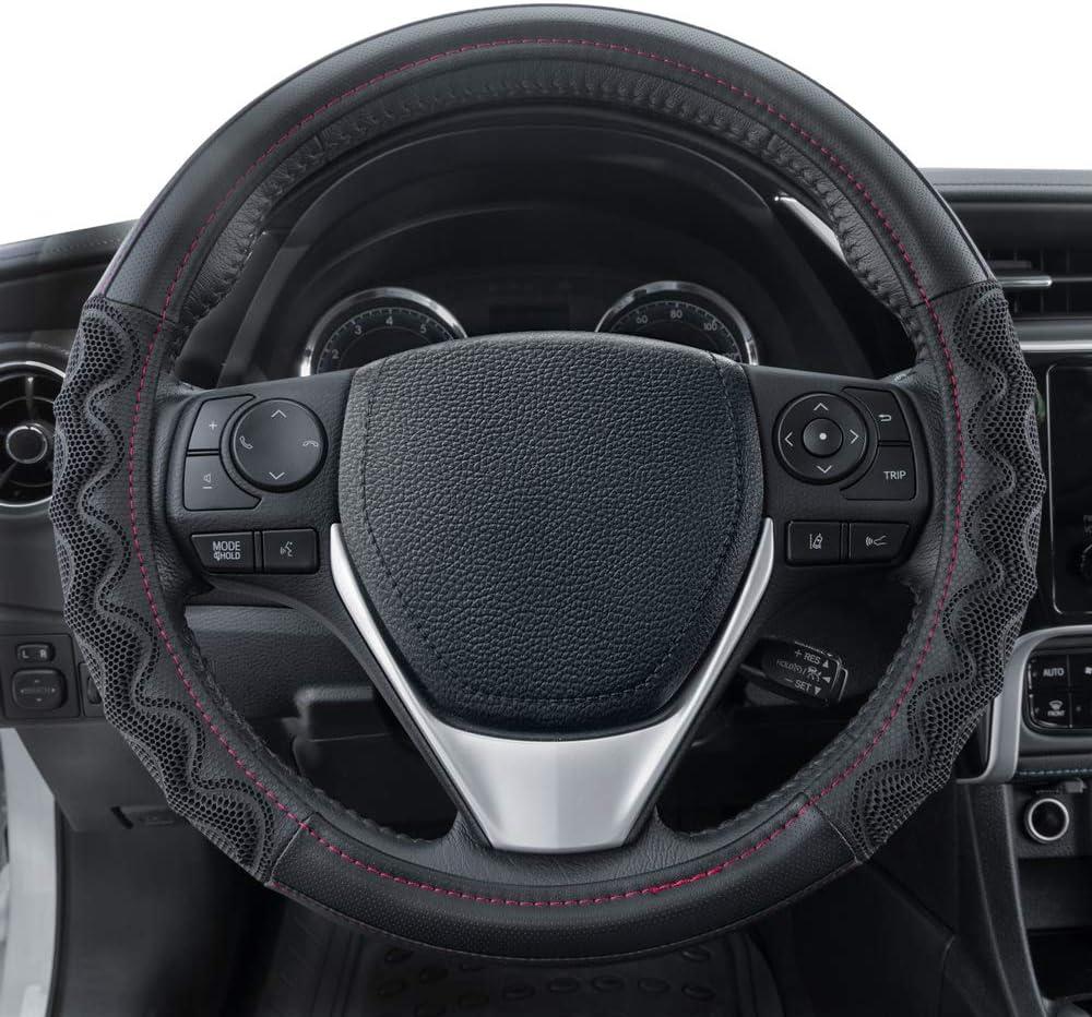 imageMotor Trend GripPlus Black Carbon Fiber Steering Wheel Cover Standard 15 inch Size Advanced Traction Grip Car Steering Wheel Cover for Truck Van SUV AutoBlack Max Grip