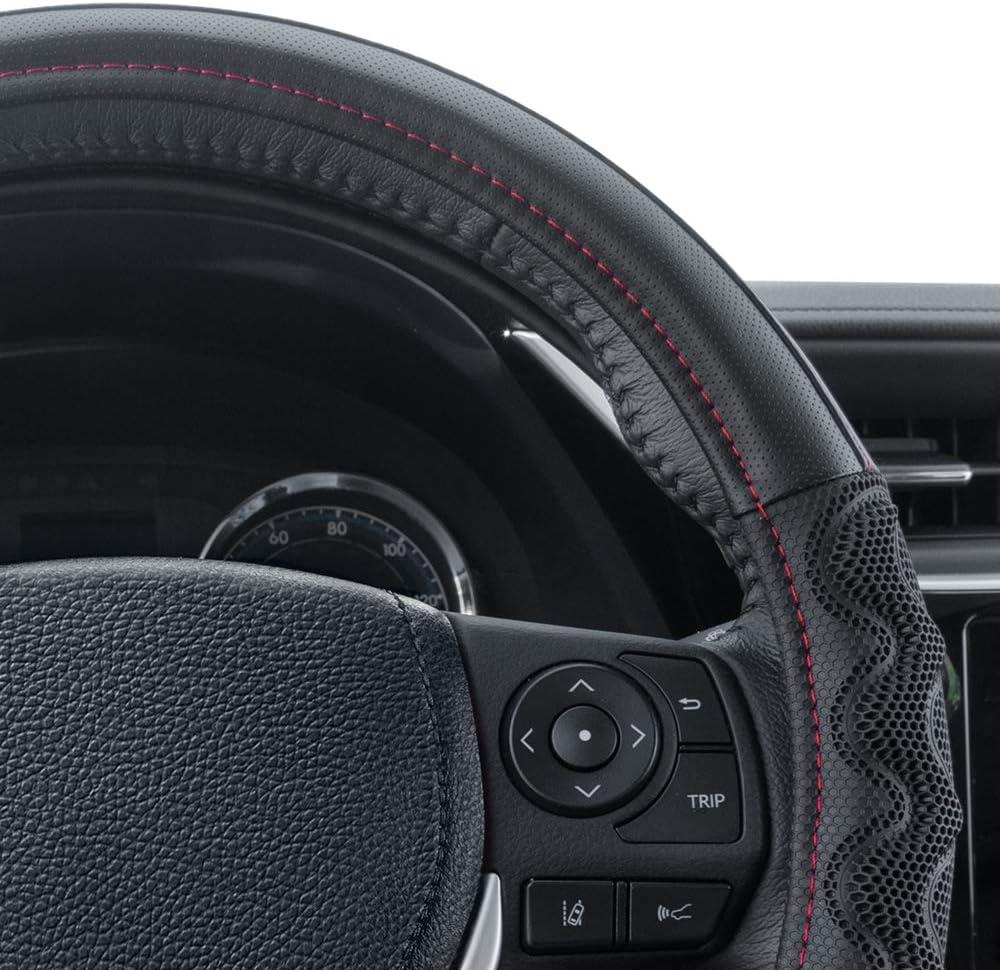 imageMotor Trend GripPlus Black Carbon Fiber Steering Wheel Cover Standard 15 inch Size Advanced Traction Grip Car Steering Wheel Cover for Truck Van SUV AutoBlack Max Grip
