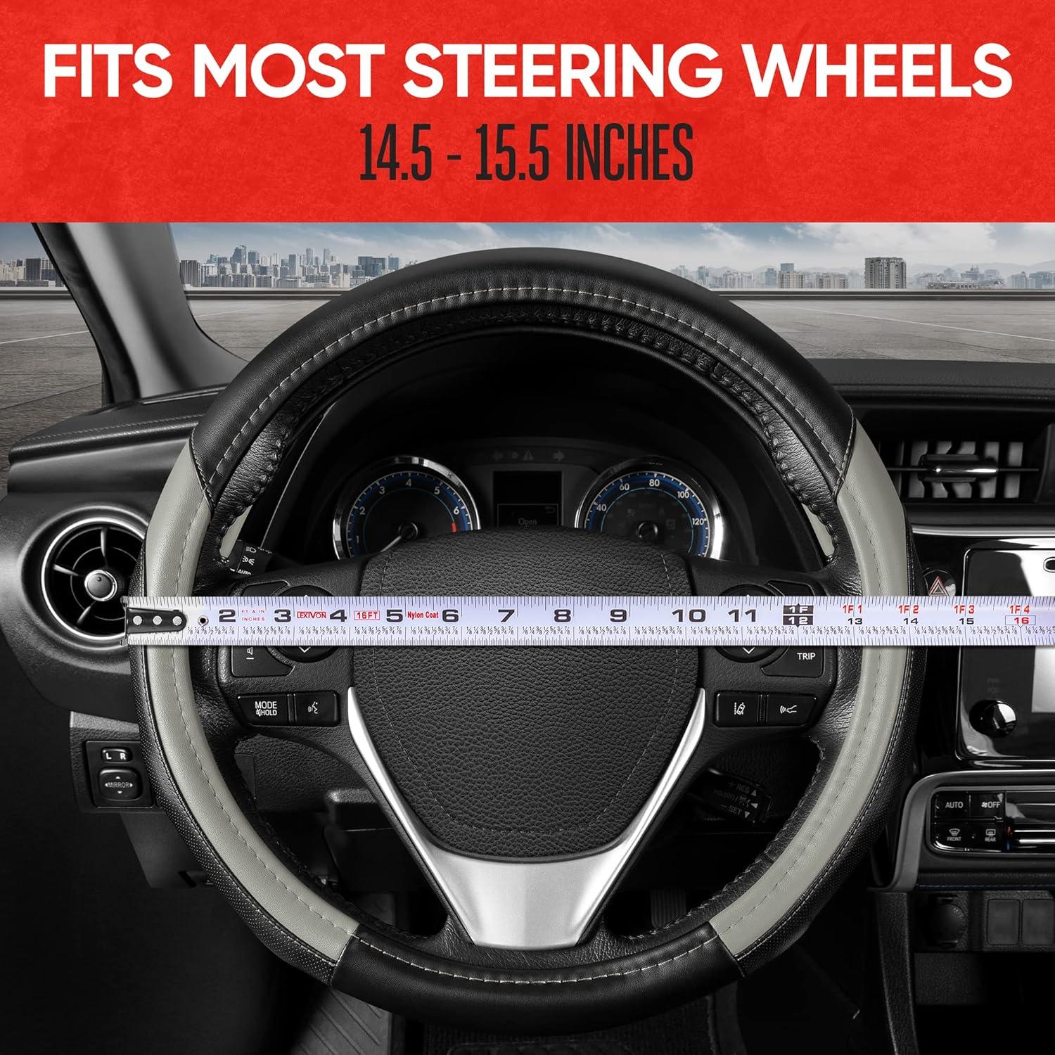 imageMotor Trend GripPlus Black Carbon Fiber Steering Wheel Cover Standard 15 inch Size Advanced Traction Grip Car Steering Wheel Cover for Truck Van SUV AutoLight Gray Sport Drive