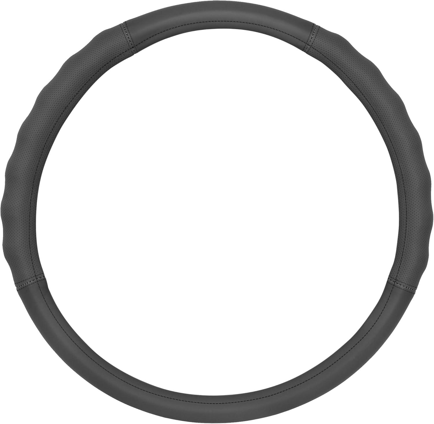 imageMotor Trend GripPlus Black Carbon Fiber Steering Wheel Cover Standard 15 inch Size Advanced Traction Grip Car Steering Wheel Cover for Truck Van SUV AutoGray