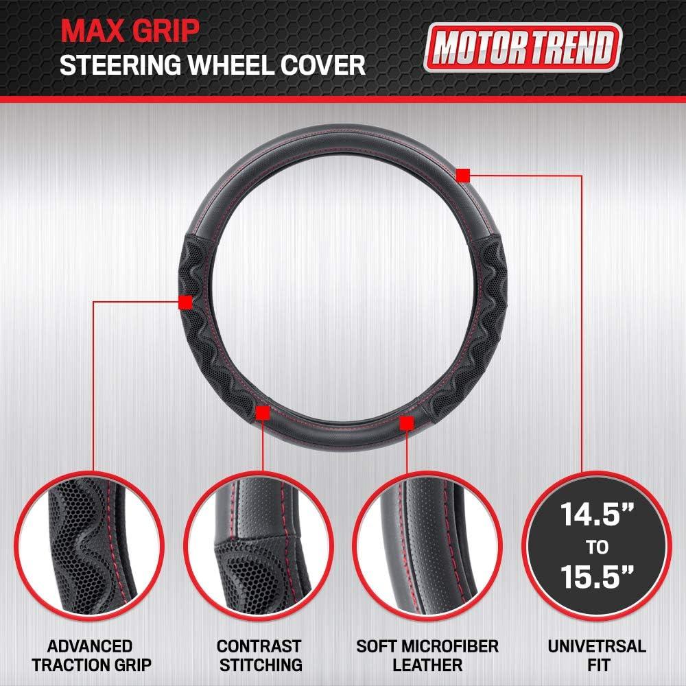 imageMotor Trend GripPlus Black Carbon Fiber Steering Wheel Cover Standard 15 inch Size Advanced Traction Grip Car Steering Wheel Cover for Truck Van SUV AutoBlack Max Grip