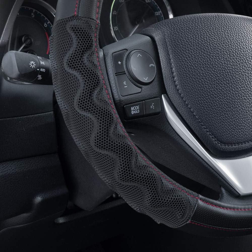 imageMotor Trend GripPlus Black Carbon Fiber Steering Wheel Cover Standard 15 inch Size Advanced Traction Grip Car Steering Wheel Cover for Truck Van SUV AutoBlack Max Grip