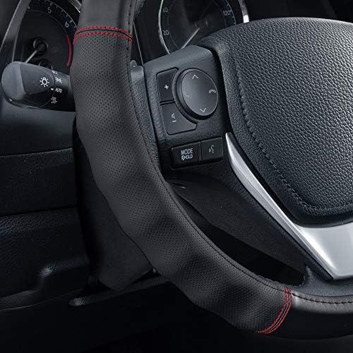 imageMotor Trend GripPlus Black Carbon Fiber Steering Wheel Cover Standard 15 inch Size Advanced Traction Grip Car Steering Wheel Cover for Truck Van SUV AutoBlack