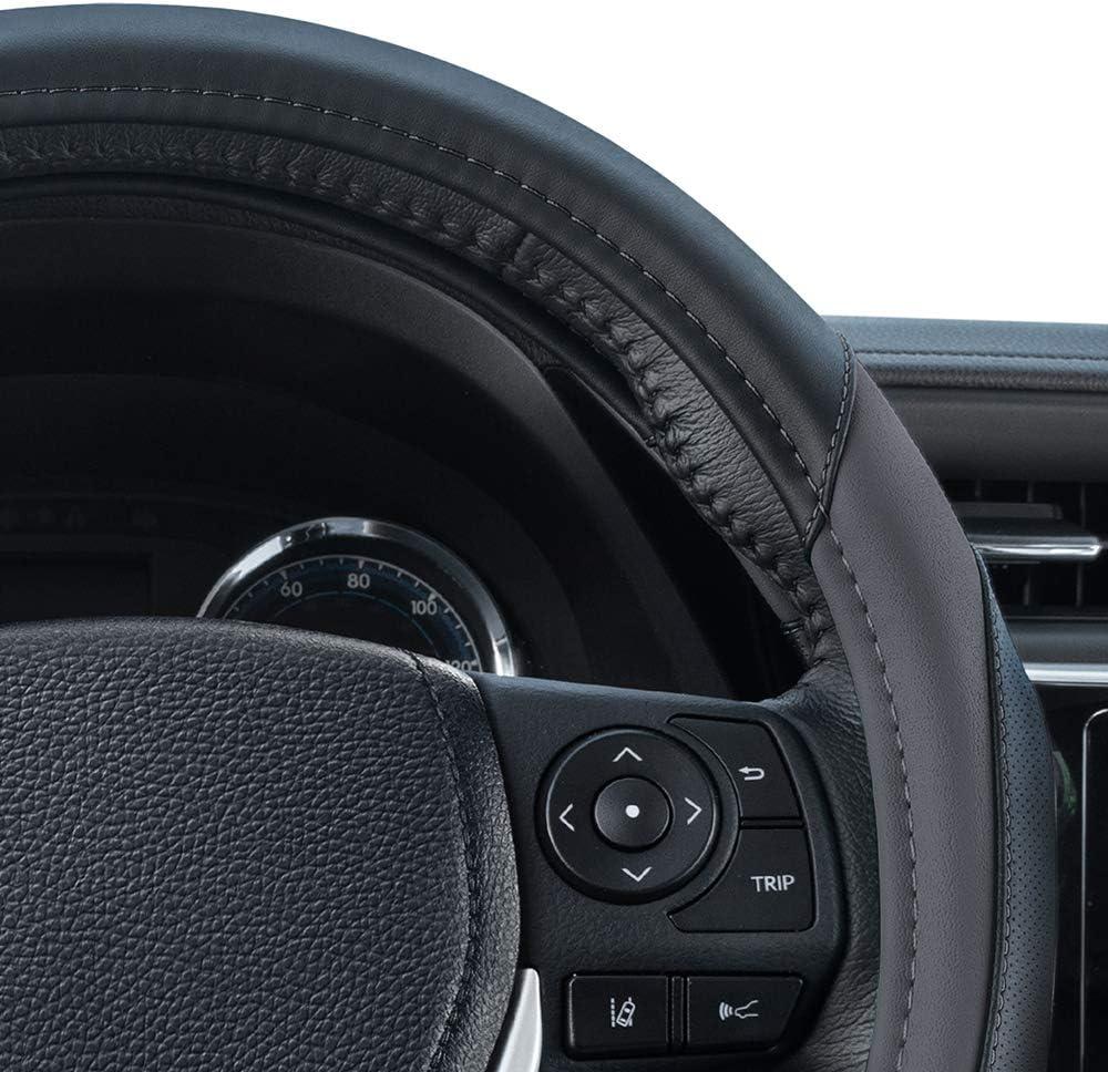 imageMotor Trend GripPlus Black Carbon Fiber Steering Wheel Cover Standard 15 inch Size Advanced Traction Grip Car Steering Wheel Cover for Truck Van SUV AutoDark Gray Sport Drive