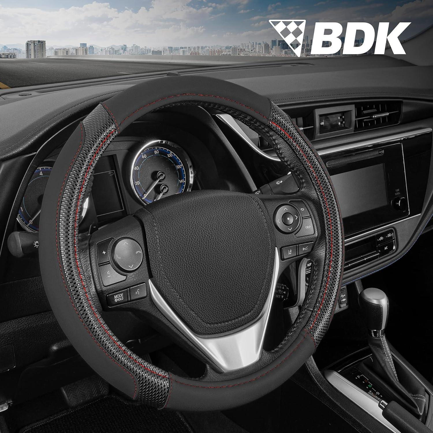 imageMotor Trend GripTech Sport Burgundy Steering Wheel Cover  Enhanced Traction and Comfort for Car Truck Van SUV  15 inch TwoTone DesignBlack