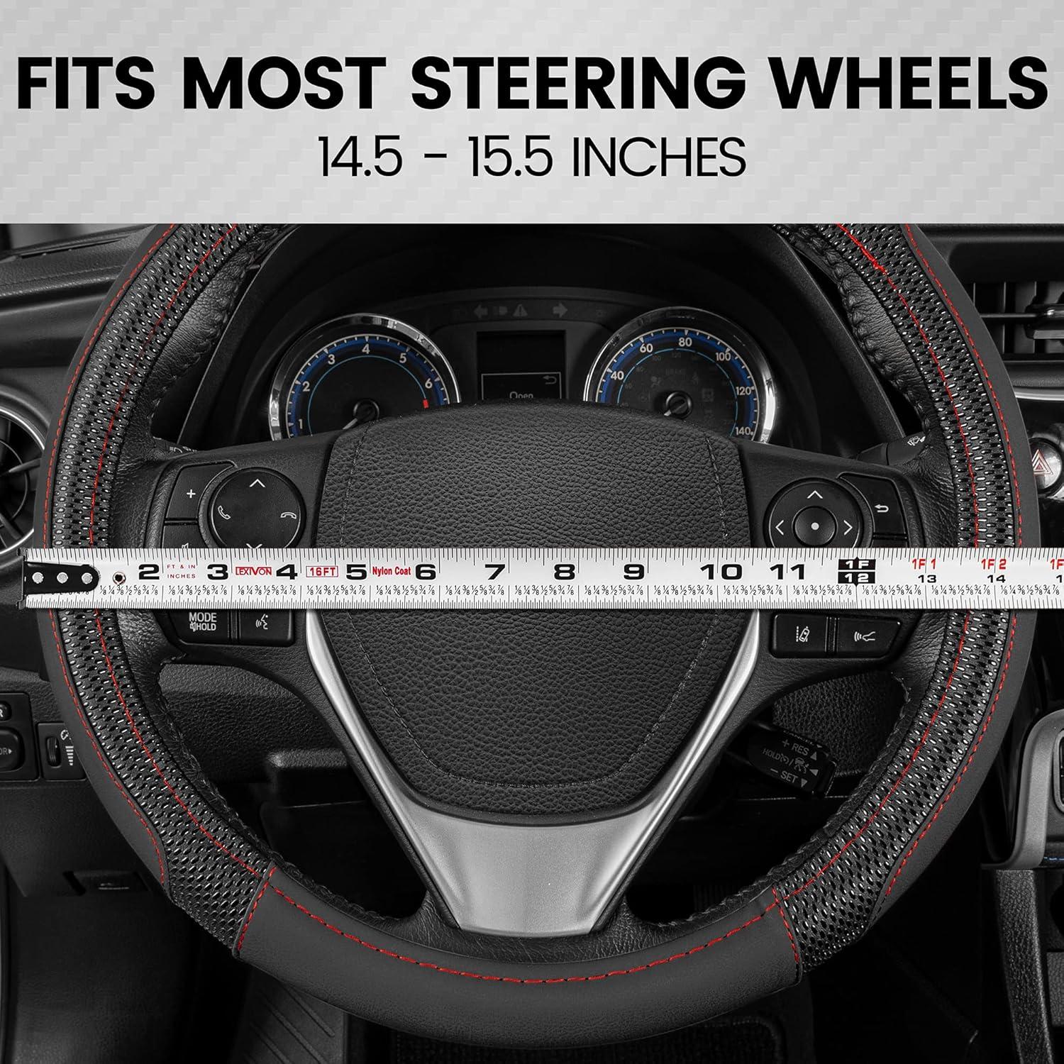 imageMotor Trend GripTech Sport Burgundy Steering Wheel Cover  Enhanced Traction and Comfort for Car Truck Van SUV  15 inch TwoTone DesignBlack