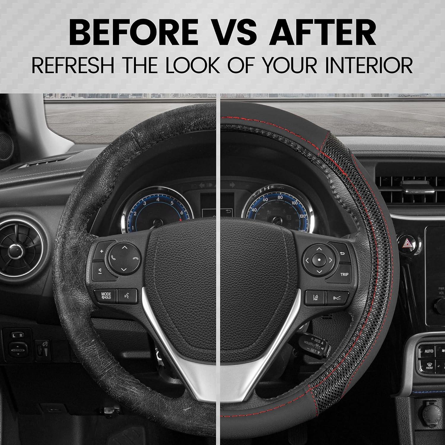 imageMotor Trend GripTech Sport Burgundy Steering Wheel Cover  Enhanced Traction and Comfort for Car Truck Van SUV  15 inch TwoTone DesignBlack