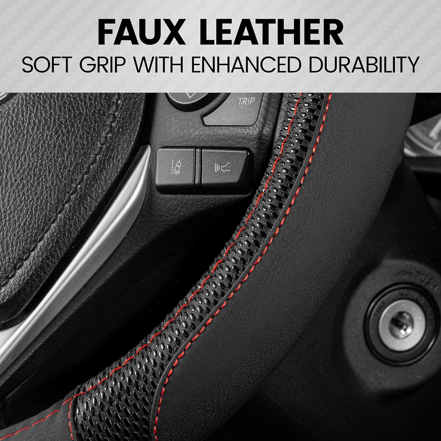 imageMotor Trend GripTech Sport Burgundy Steering Wheel Cover  Enhanced Traction and Comfort for Car Truck Van SUV  15 inch TwoTone DesignBlack