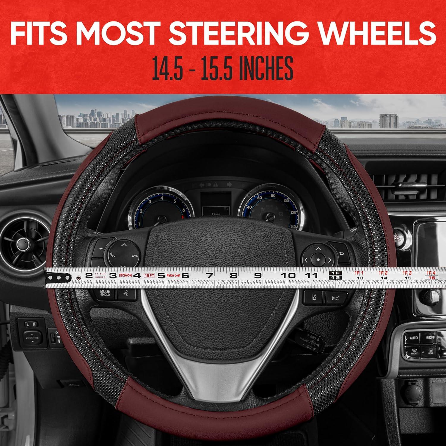 imageMotor Trend GripTech Sport Burgundy Steering Wheel Cover  Enhanced Traction and Comfort for Car Truck Van SUV  15 inch TwoTone DesignBurgundy