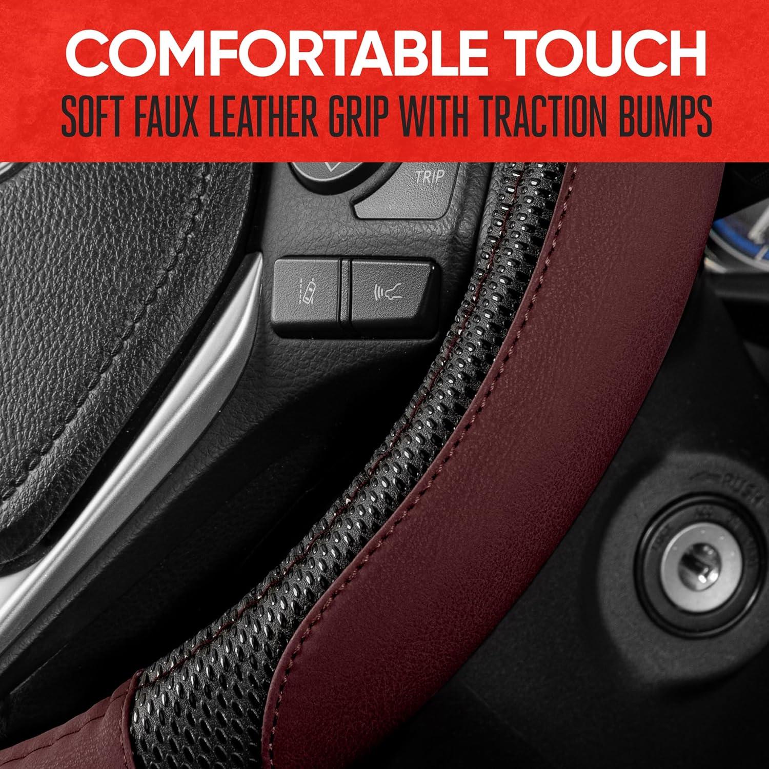 imageMotor Trend GripTech Sport Burgundy Steering Wheel Cover  Enhanced Traction and Comfort for Car Truck Van SUV  15 inch TwoTone DesignBurgundy
