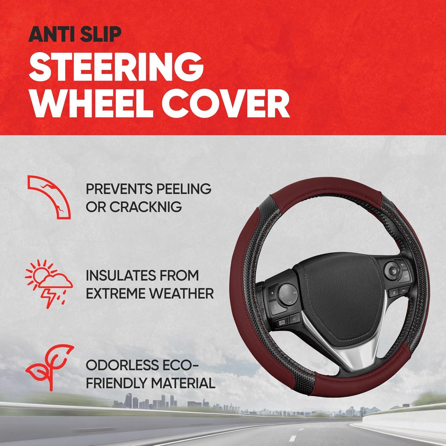 imageMotor Trend GripTech Sport Burgundy Steering Wheel Cover  Enhanced Traction and Comfort for Car Truck Van SUV  15 inch TwoTone DesignBurgundy