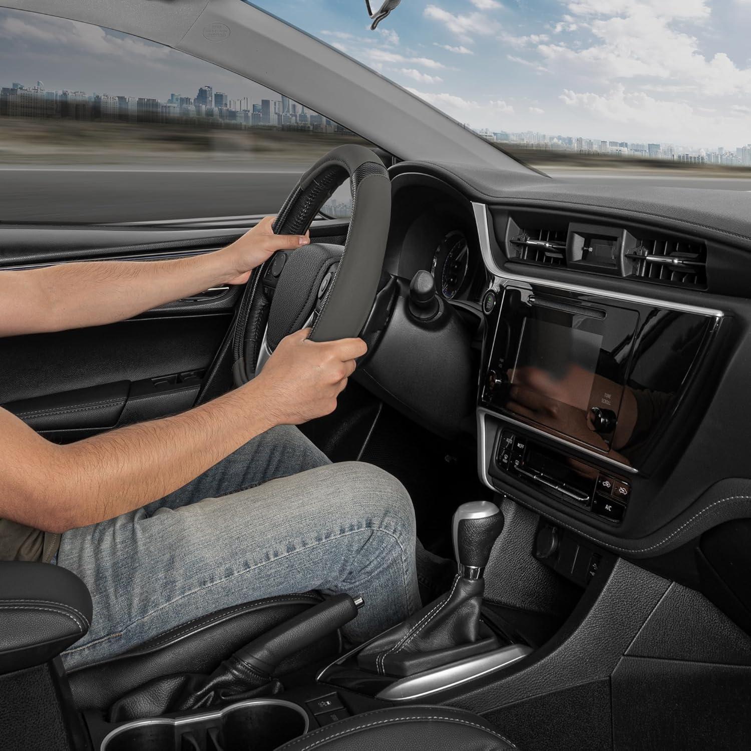 imageMotor Trend GripTech Sport Burgundy Steering Wheel Cover  Enhanced Traction and Comfort for Car Truck Van SUV  15 inch TwoTone DesignGray