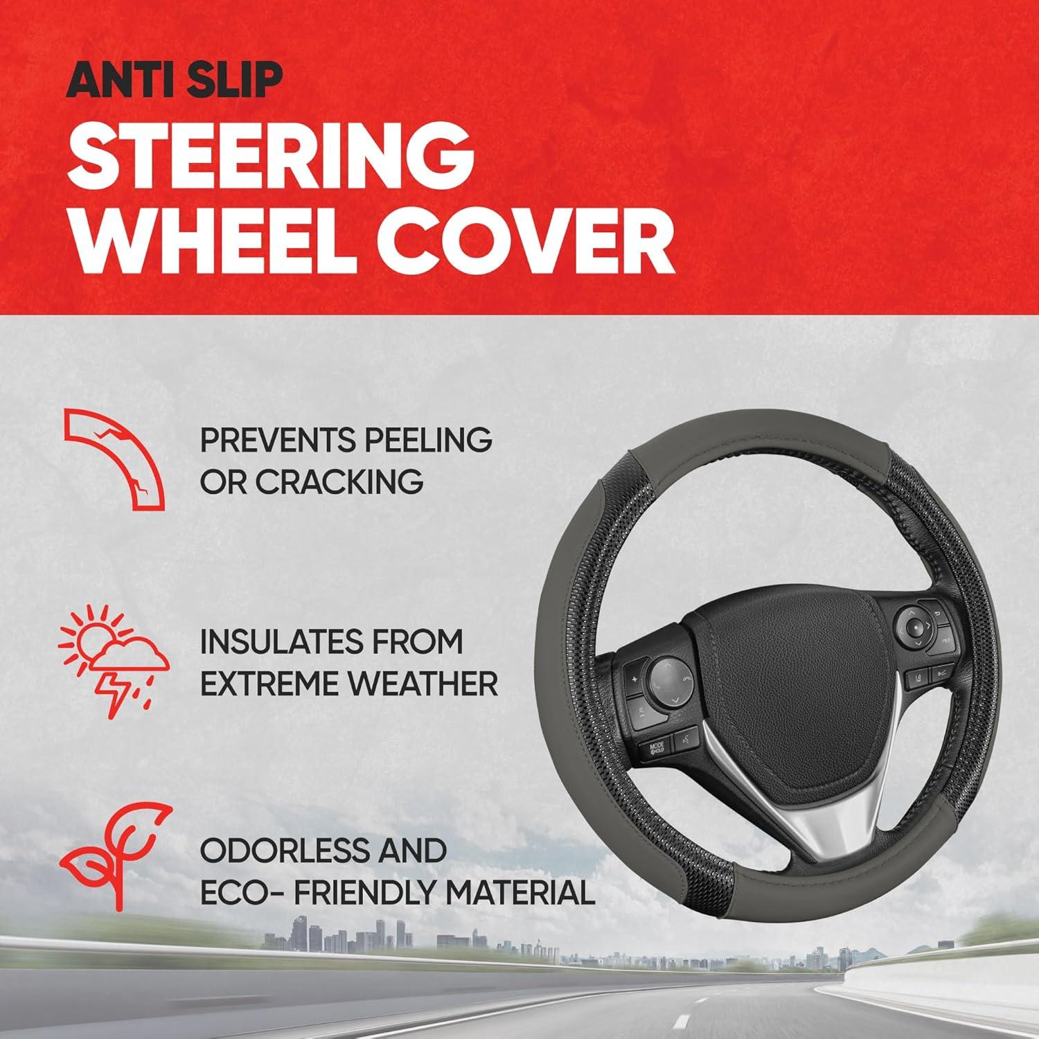 imageMotor Trend GripTech Sport Burgundy Steering Wheel Cover  Enhanced Traction and Comfort for Car Truck Van SUV  15 inch TwoTone DesignGray