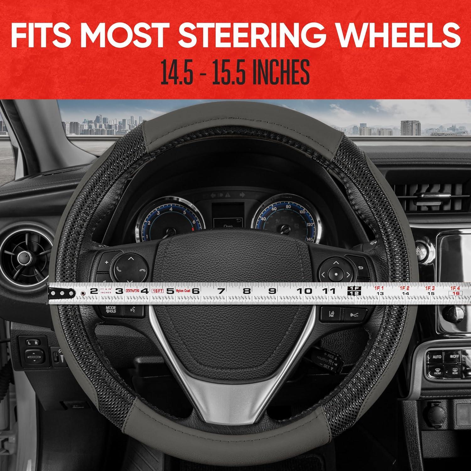 imageMotor Trend GripTech Sport Burgundy Steering Wheel Cover  Enhanced Traction and Comfort for Car Truck Van SUV  15 inch TwoTone DesignGray