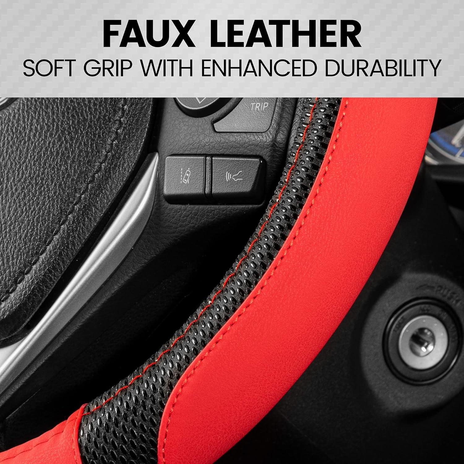 imageMotor Trend GripTech Sport Burgundy Steering Wheel Cover  Enhanced Traction and Comfort for Car Truck Van SUV  15 inch TwoTone DesignRed