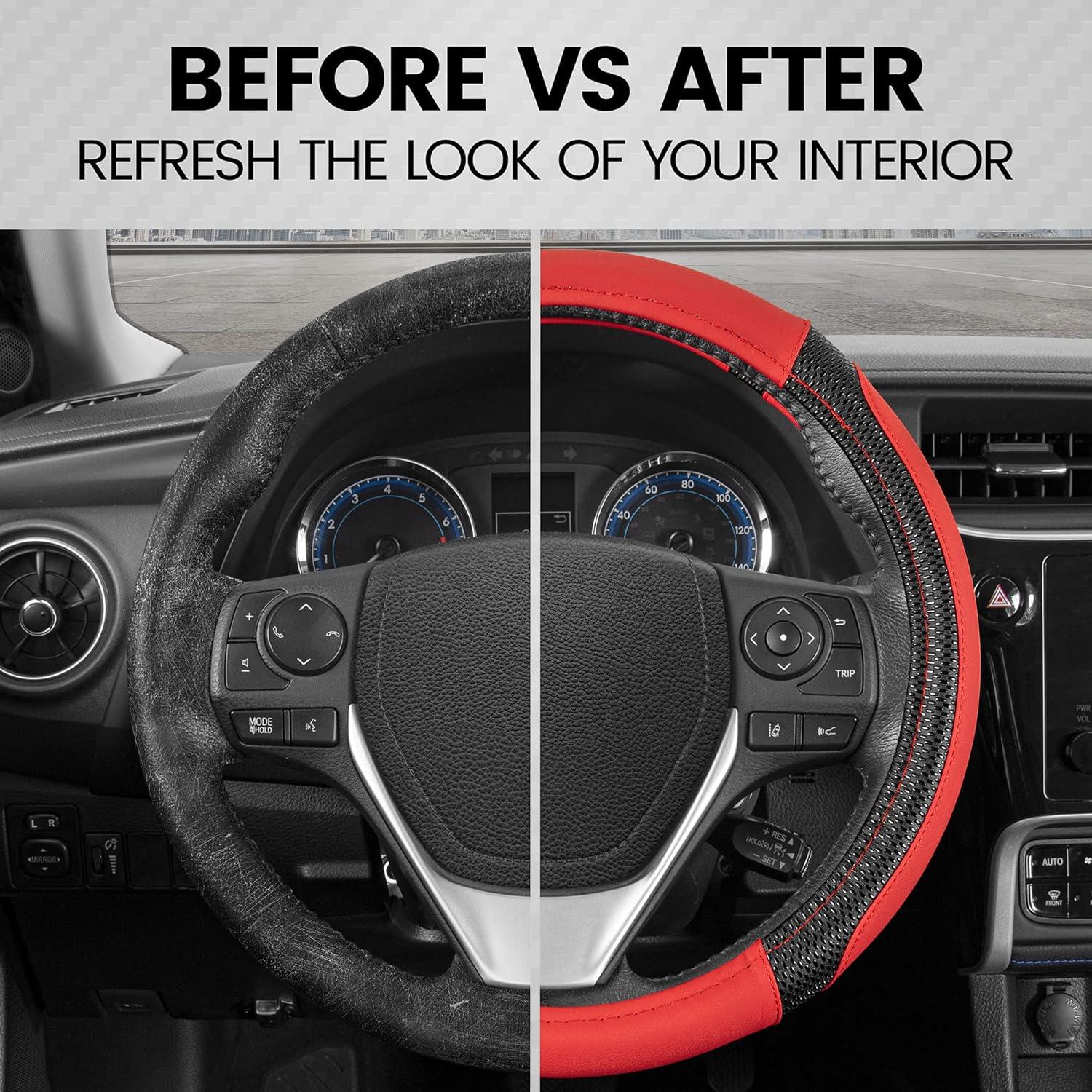 imageMotor Trend GripTech Sport Burgundy Steering Wheel Cover  Enhanced Traction and Comfort for Car Truck Van SUV  15 inch TwoTone DesignRed