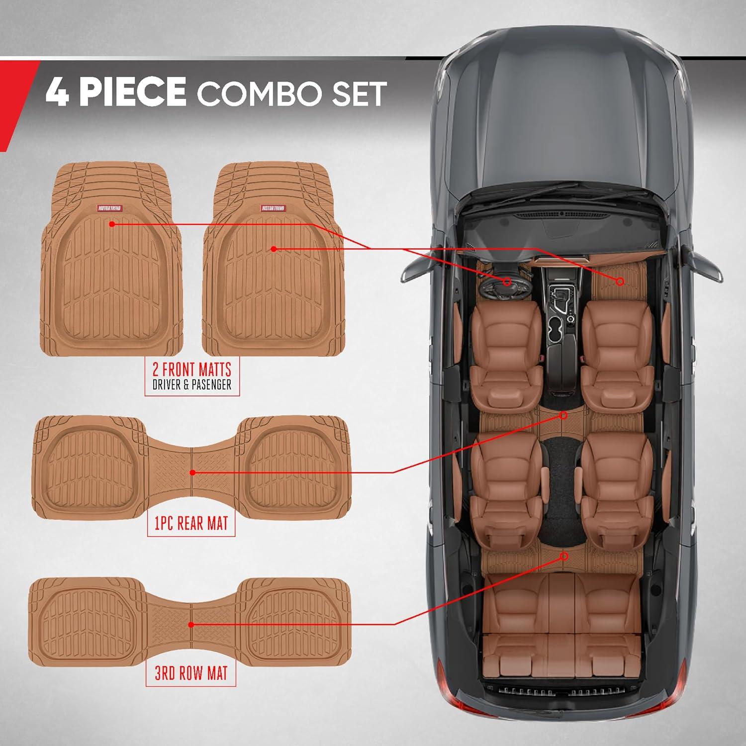 imageMotor Trend Original FlexTough Gray Rubber Car Floor Mats for 3 Row Vehicles Front ampamp Rear 2nd Row Deep Dish All Weather Automotive Heavy Duty Trim to Fit Automotive Liners for Cars Truck Van SUVBeige