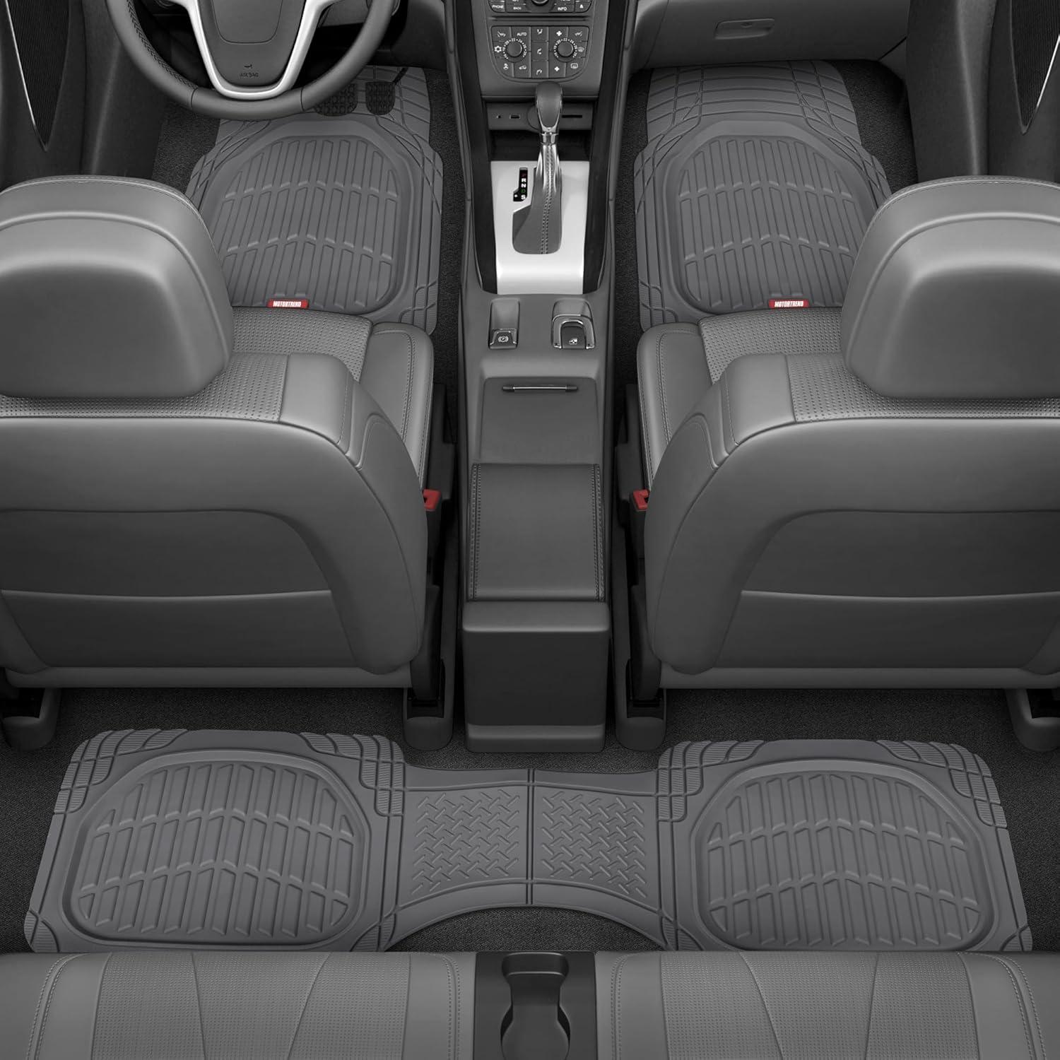 imageMotor Trend Original FlexTough Gray Rubber Car Floor Mats for 3 Row Vehicles Front ampamp Rear 2nd Row Deep Dish All Weather Automotive Heavy Duty Trim to Fit Automotive Liners for Cars Truck Van SUVGray