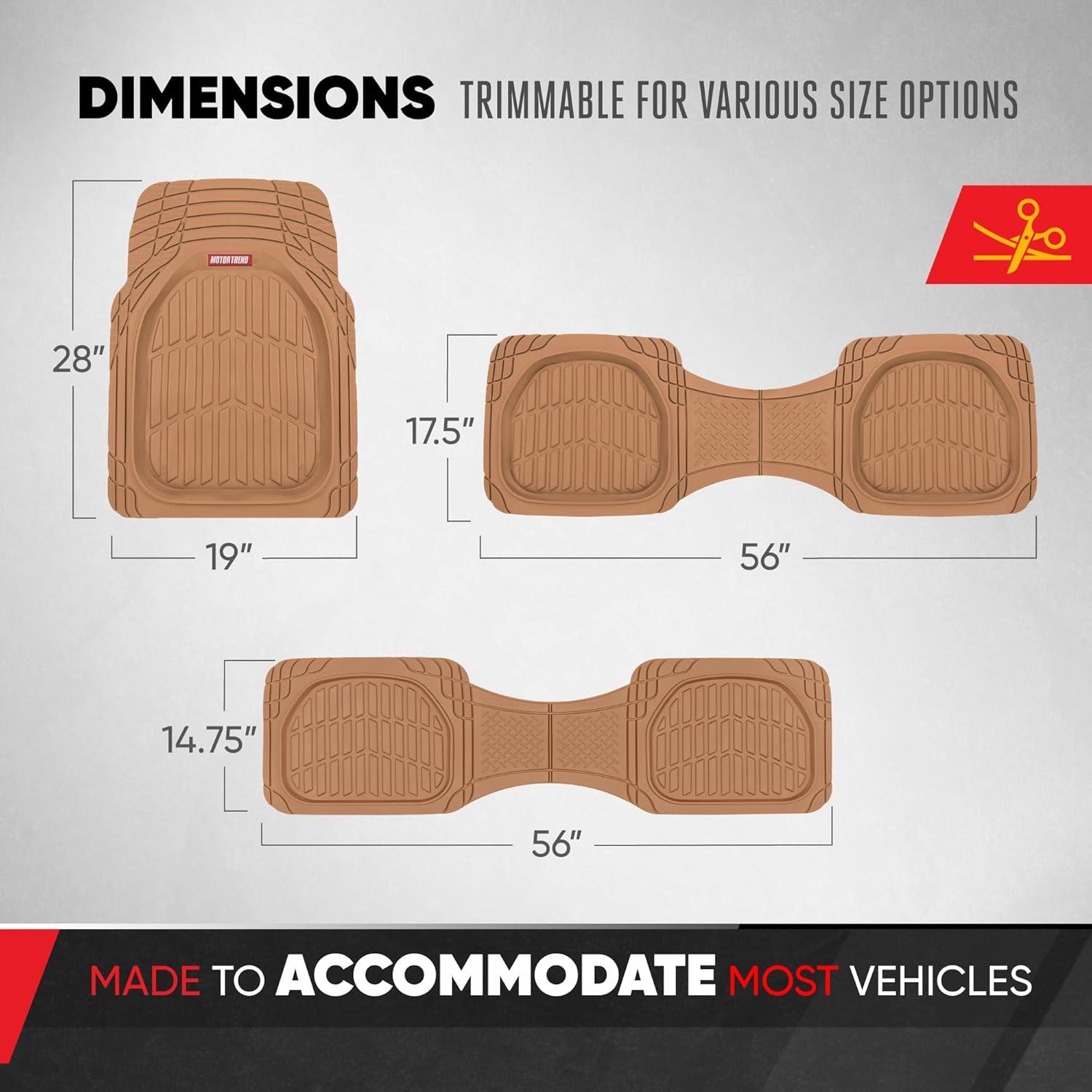 imageMotor Trend Original FlexTough Gray Rubber Car Floor Mats for 3 Row Vehicles Front ampamp Rear 2nd Row Deep Dish All Weather Automotive Heavy Duty Trim to Fit Automotive Liners for Cars Truck Van SUVBeige