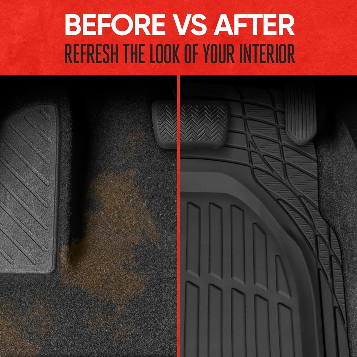 imageMotor Trend Original FlexTough Gray Rubber Car Floor Mats for 3 Row Vehicles Front ampamp Rear 2nd Row Deep Dish All Weather Automotive Heavy Duty Trim to Fit Automotive Liners for Cars Truck Van SUVBlack