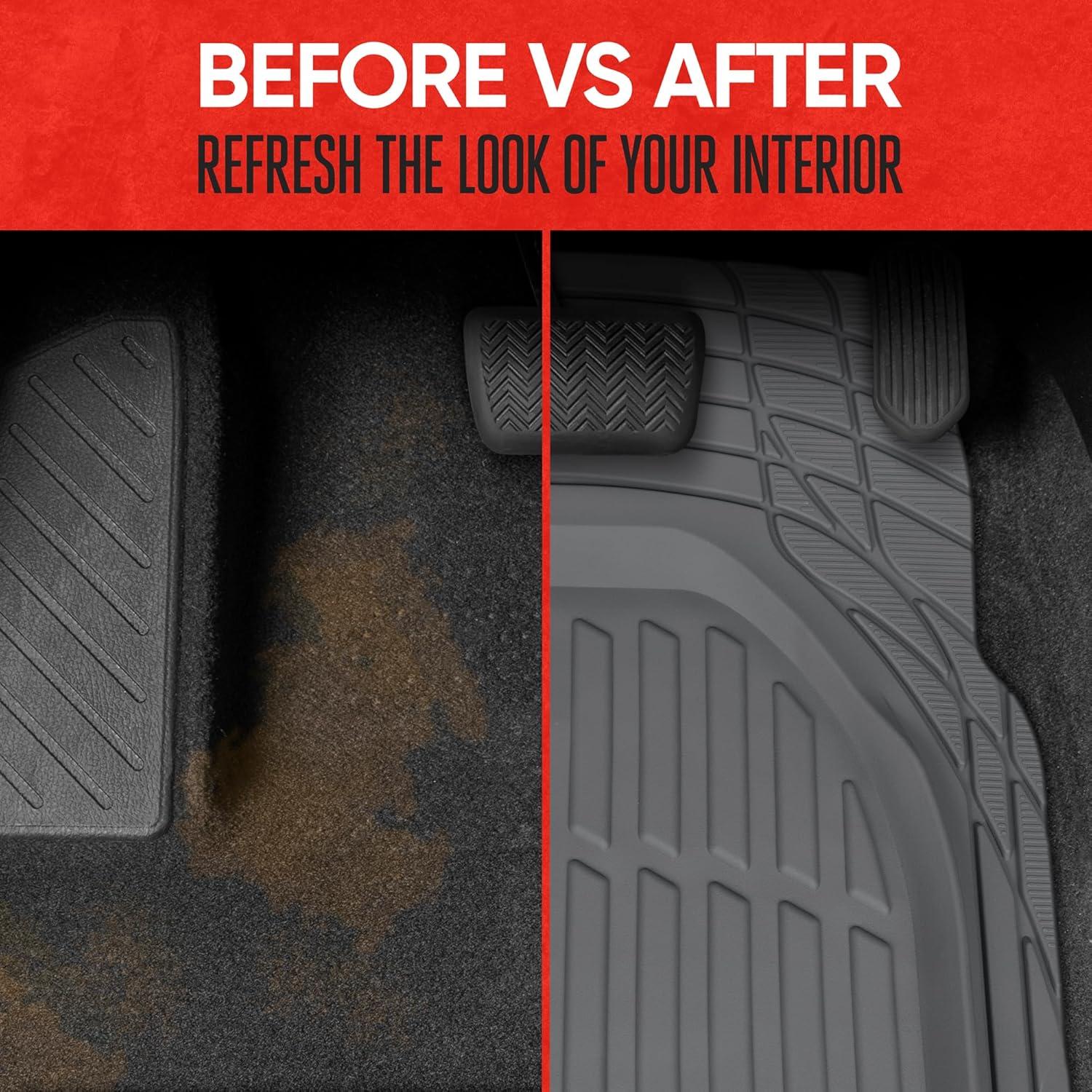 imageMotor Trend Original FlexTough Gray Rubber Car Floor Mats for 3 Row Vehicles Front ampamp Rear 2nd Row Deep Dish All Weather Automotive Heavy Duty Trim to Fit Automotive Liners for Cars Truck Van SUVGray