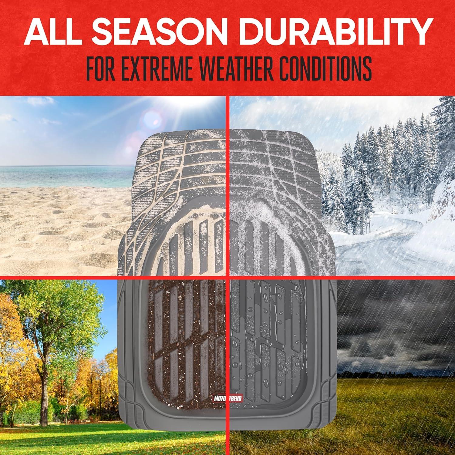 imageMotor Trend Original FlexTough Gray Rubber Car Floor Mats for 3 Row Vehicles Front ampamp Rear 2nd Row Deep Dish All Weather Automotive Heavy Duty Trim to Fit Automotive Liners for Cars Truck Van SUVGray