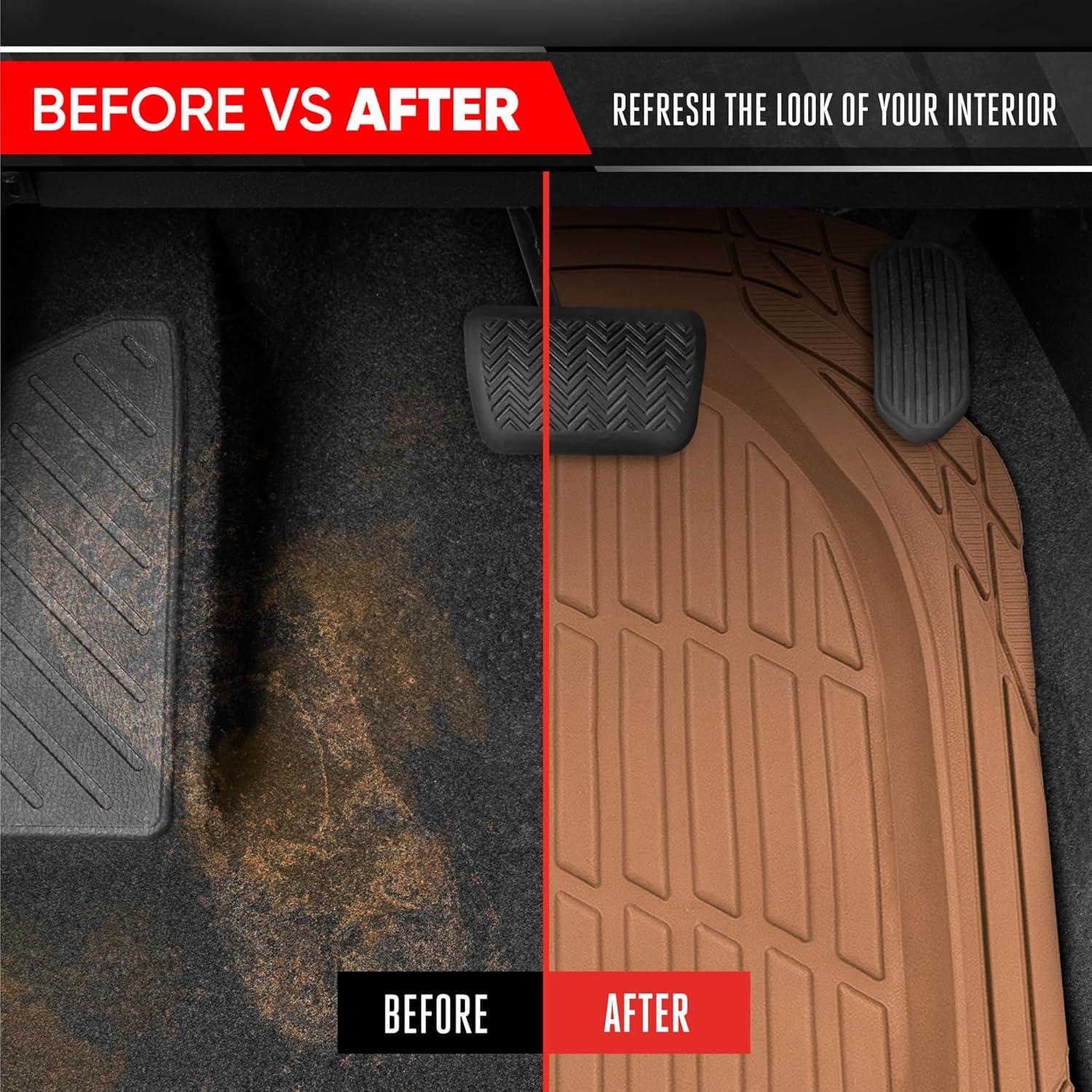 imageMotor Trend Original FlexTough Gray Rubber Car Floor Mats for 3 Row Vehicles Front ampamp Rear 2nd Row Deep Dish All Weather Automotive Heavy Duty Trim to Fit Automotive Liners for Cars Truck Van SUVBeige