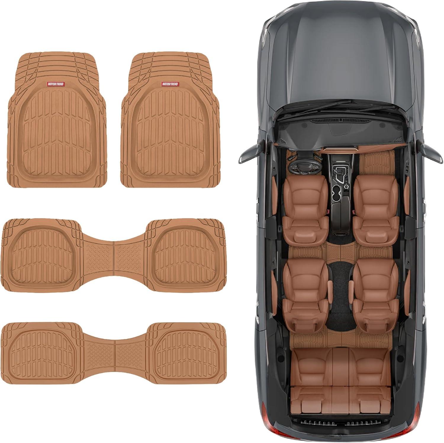 imageMotor Trend Original FlexTough Gray Rubber Car Floor Mats for 3 Row Vehicles Front ampamp Rear 2nd Row Deep Dish All Weather Automotive Heavy Duty Trim to Fit Automotive Liners for Cars Truck Van SUVBeige