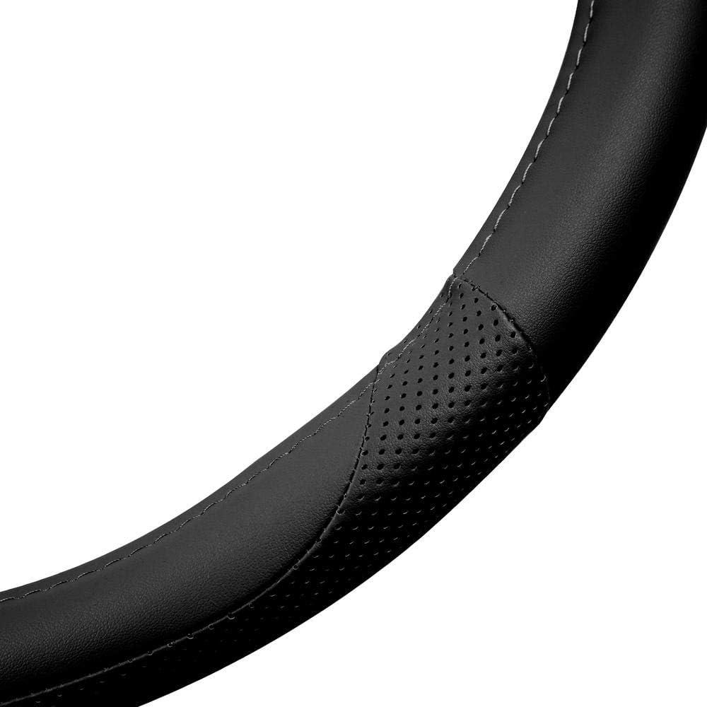 imageMotor Trend Perforated Microfiber Leather Steering Wheel Cover for Cars Trucks SUVs Vans Sporty Racing Improved Grip AntiFatigue Ergonomic Design Airbag Compatible  Fits Standard 15quot Inch  BeigeALL BLACK