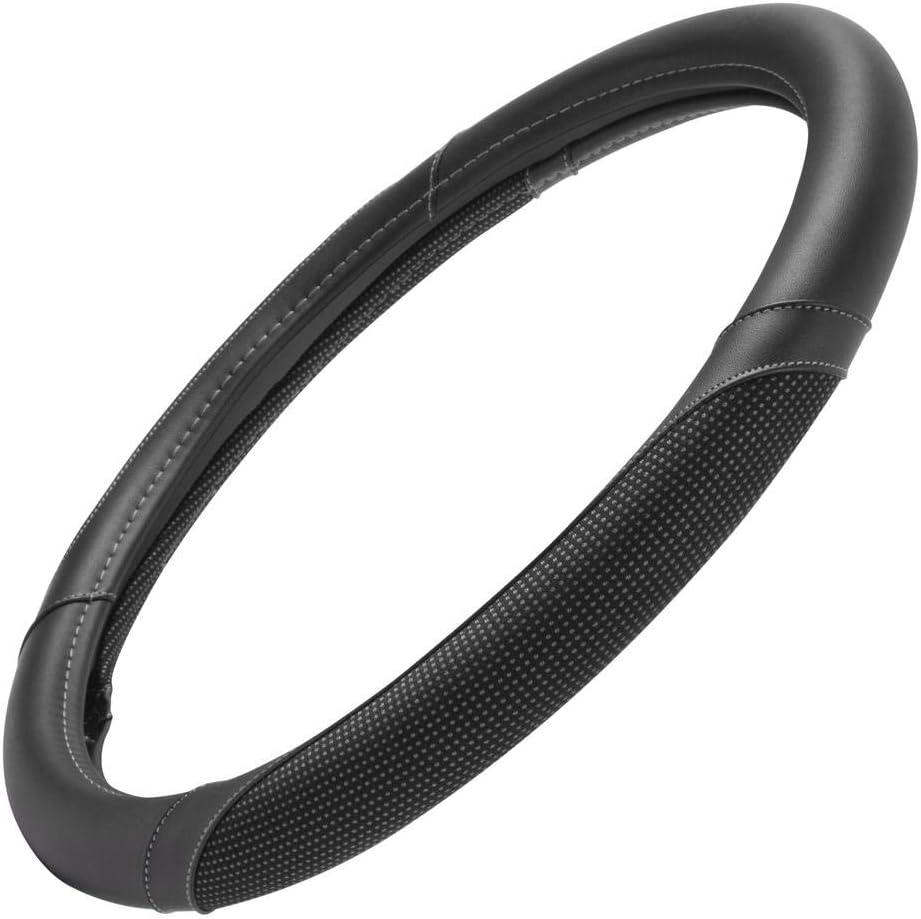 imageMotor Trend Perforated Microfiber Leather Steering Wheel Cover for Cars Trucks SUVs Vans Sporty Racing Improved Grip AntiFatigue Ergonomic Design Airbag Compatible  Fits Standard 15quot Inch  BeigeWhite Stitching  Black