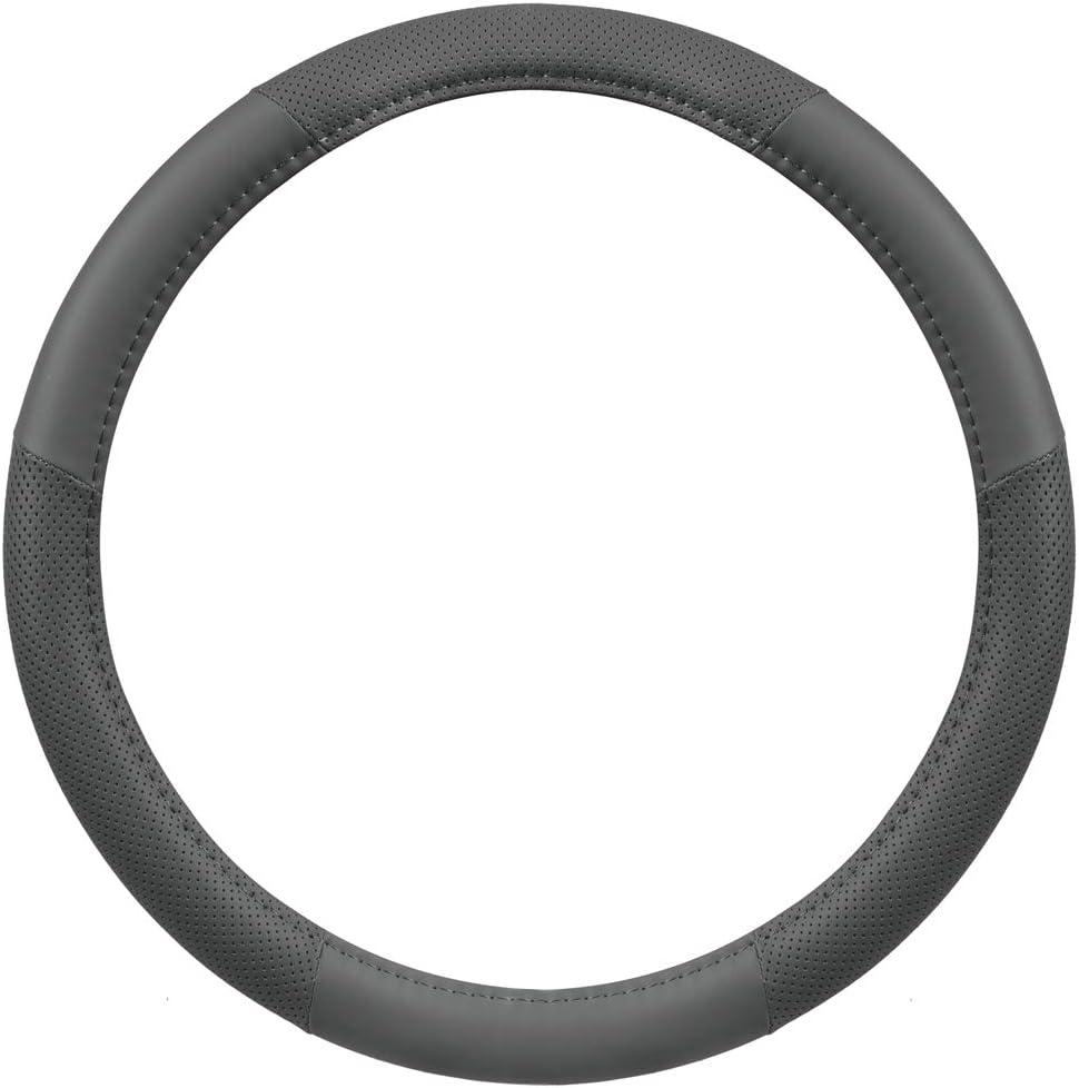 imageMotor Trend Perforated Microfiber Leather Steering Wheel Cover for Cars Trucks SUVs Vans Sporty Racing Improved Grip AntiFatigue Ergonomic Design Airbag Compatible  Fits Standard 15quot Inch  BeigeALL GRAY