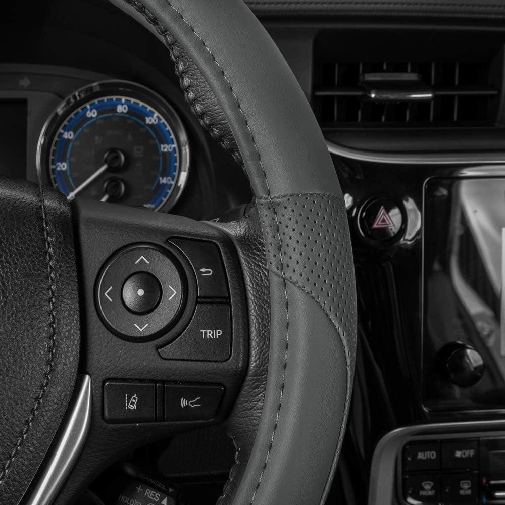 imageMotor Trend Perforated Microfiber Leather Steering Wheel Cover for Cars Trucks SUVs Vans Sporty Racing Improved Grip AntiFatigue Ergonomic Design Airbag Compatible  Fits Standard 15quot Inch  BeigeALL GRAY