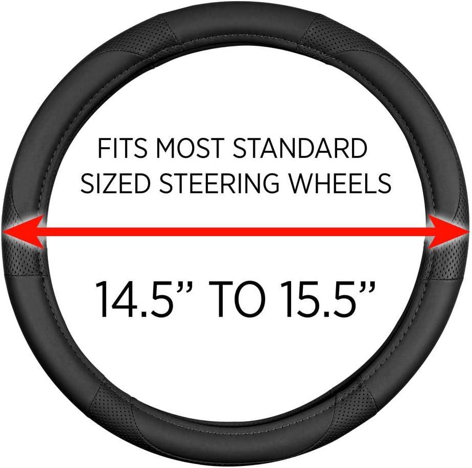imageMotor Trend Perforated Microfiber Leather Steering Wheel Cover for Cars Trucks SUVs Vans Sporty Racing Improved Grip AntiFatigue Ergonomic Design Airbag Compatible  Fits Standard 15quot Inch  BeigeALL BLACK