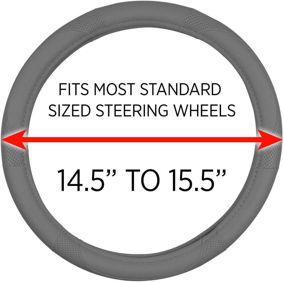imageMotor Trend Perforated Microfiber Leather Steering Wheel Cover for Cars Trucks SUVs Vans Sporty Racing Improved Grip AntiFatigue Ergonomic Design Airbag Compatible  Fits Standard 15quot Inch  BeigeALL GRAY