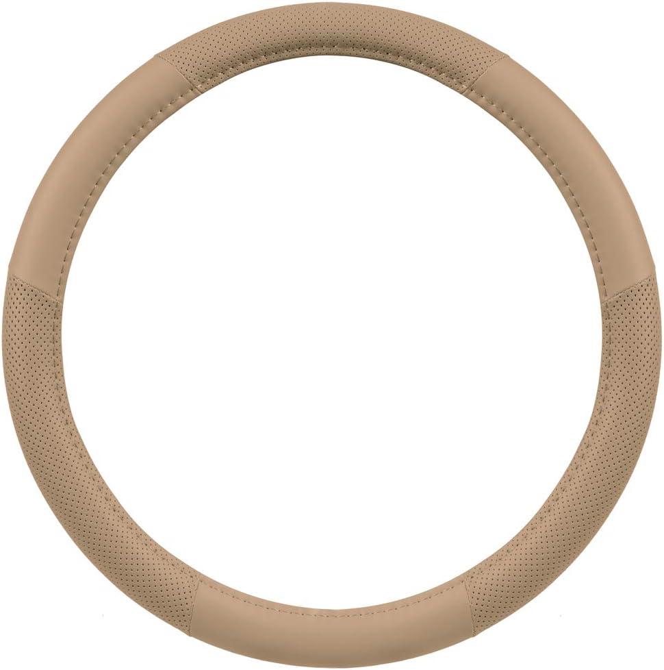 imageMotor Trend Perforated Microfiber Leather Steering Wheel Cover for Cars Trucks SUVs Vans Sporty Racing Improved Grip AntiFatigue Ergonomic Design Airbag Compatible  Fits Standard 15quot Inch  BeigeALL BEIGE