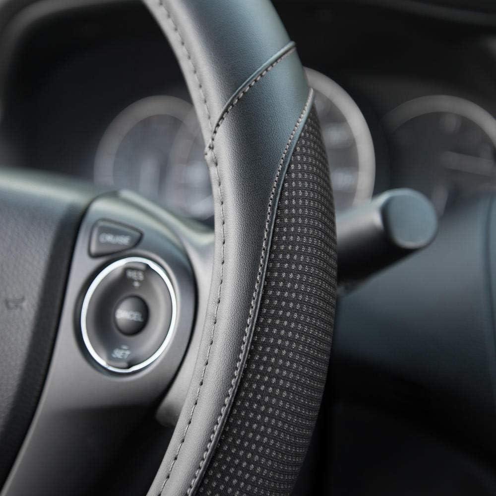 imageMotor Trend Perforated Microfiber Leather Steering Wheel Cover for Cars Trucks SUVs Vans Sporty Racing Improved Grip AntiFatigue Ergonomic Design Airbag Compatible  Fits Standard 15quot Inch  BeigeWhite Stitching  Black