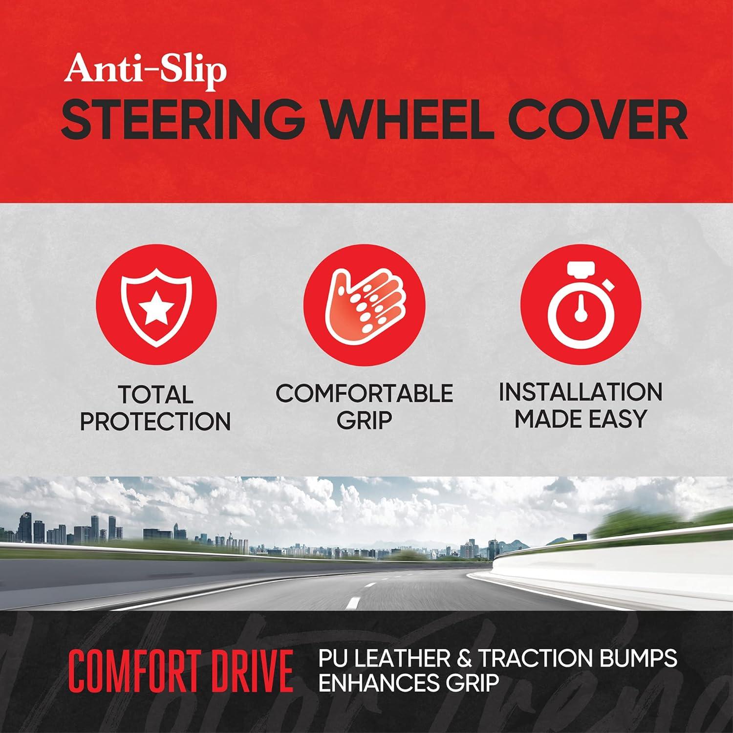 imageMotor Trend SW812 Orange Ultra Sport Pebbled Leather Steering Wheel Cover with Carbon Fiber DetailUniversal Fit for Standard Sizes 145 to 155 inches BlackWhite UltraSport