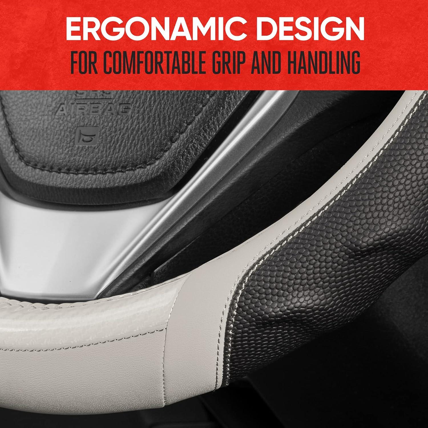 imageMotor Trend SW812 Orange Ultra Sport Pebbled Leather Steering Wheel Cover with Carbon Fiber DetailUniversal Fit for Standard Sizes 145 to 155 inches BlackWhite UltraSport