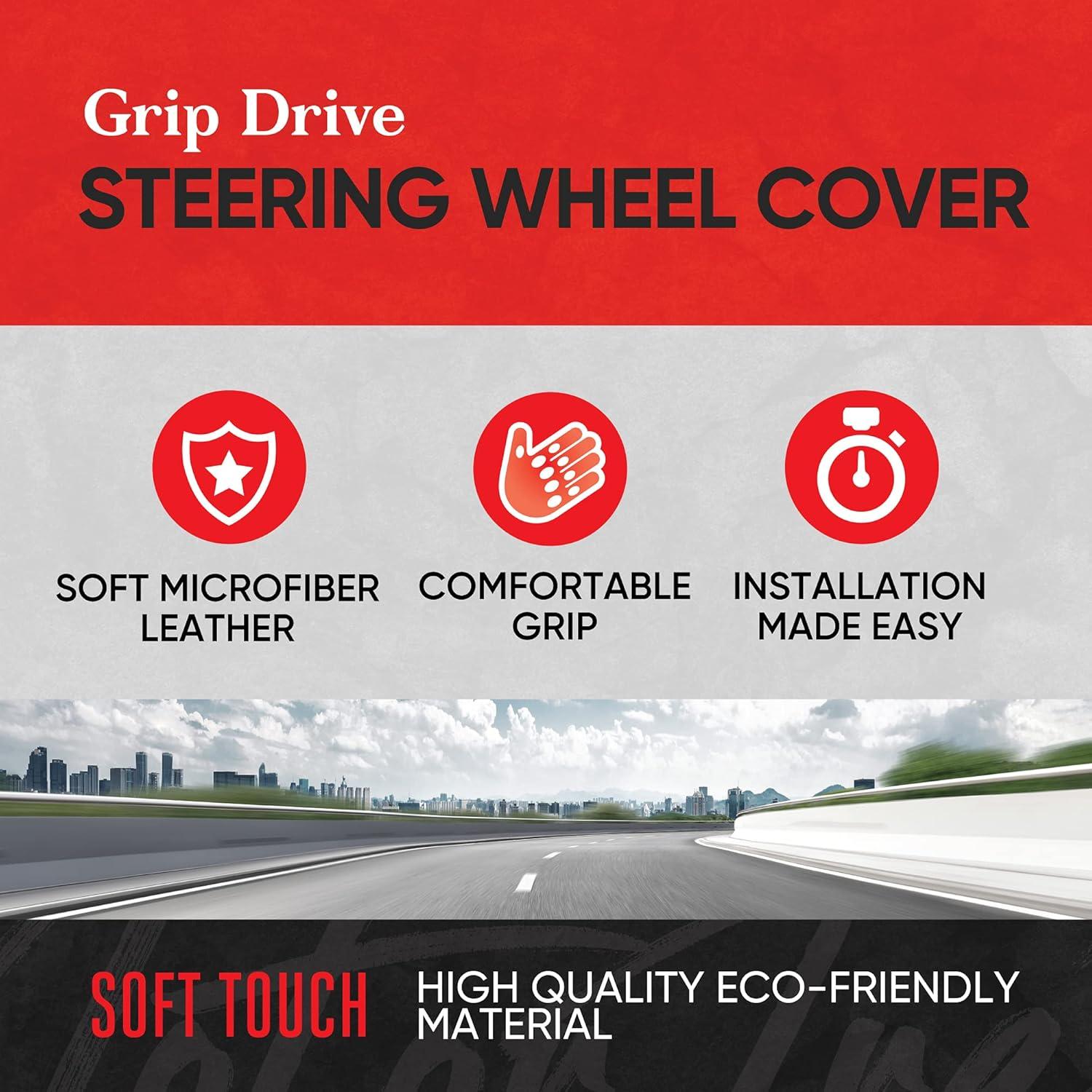 imageMotor Trend SW812 Orange Ultra Sport Pebbled Leather Steering Wheel Cover with Carbon Fiber DetailUniversal Fit for Standard Sizes 145 to 155 inches BlackBeige GripDrive