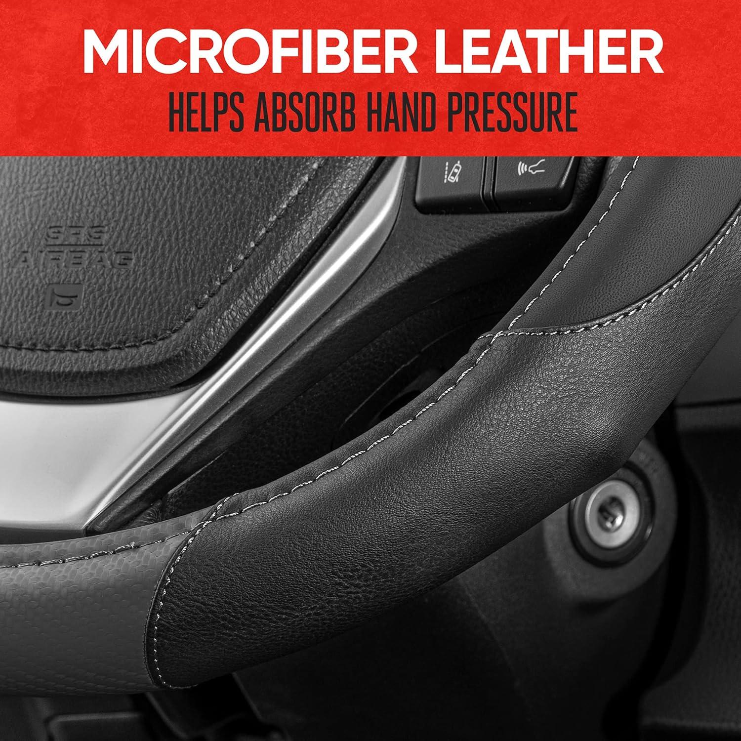 imageMotor Trend SW812 Orange Ultra Sport Pebbled Leather Steering Wheel Cover with Carbon Fiber DetailUniversal Fit for Standard Sizes 145 to 155 inches BlackGray GripDrive