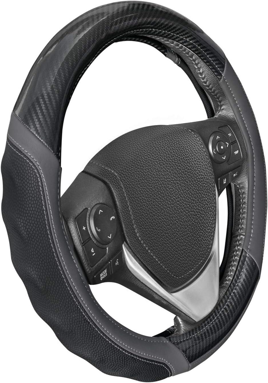 imageMotor Trend SW812 Orange Ultra Sport Pebbled Leather Steering Wheel Cover with Carbon Fiber DetailUniversal Fit for Standard Sizes 145 to 155 inches BlackGray UltraSport