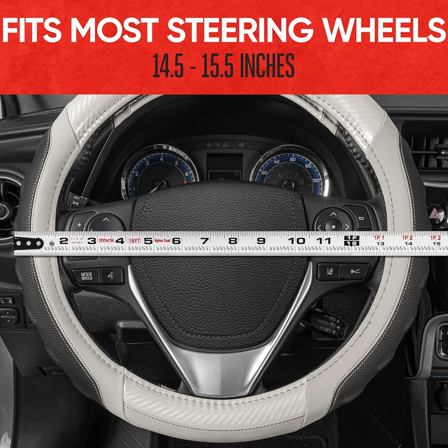 imageMotor Trend SW812 Orange Ultra Sport Pebbled Leather Steering Wheel Cover with Carbon Fiber DetailUniversal Fit for Standard Sizes 145 to 155 inches BlackWhite UltraSport