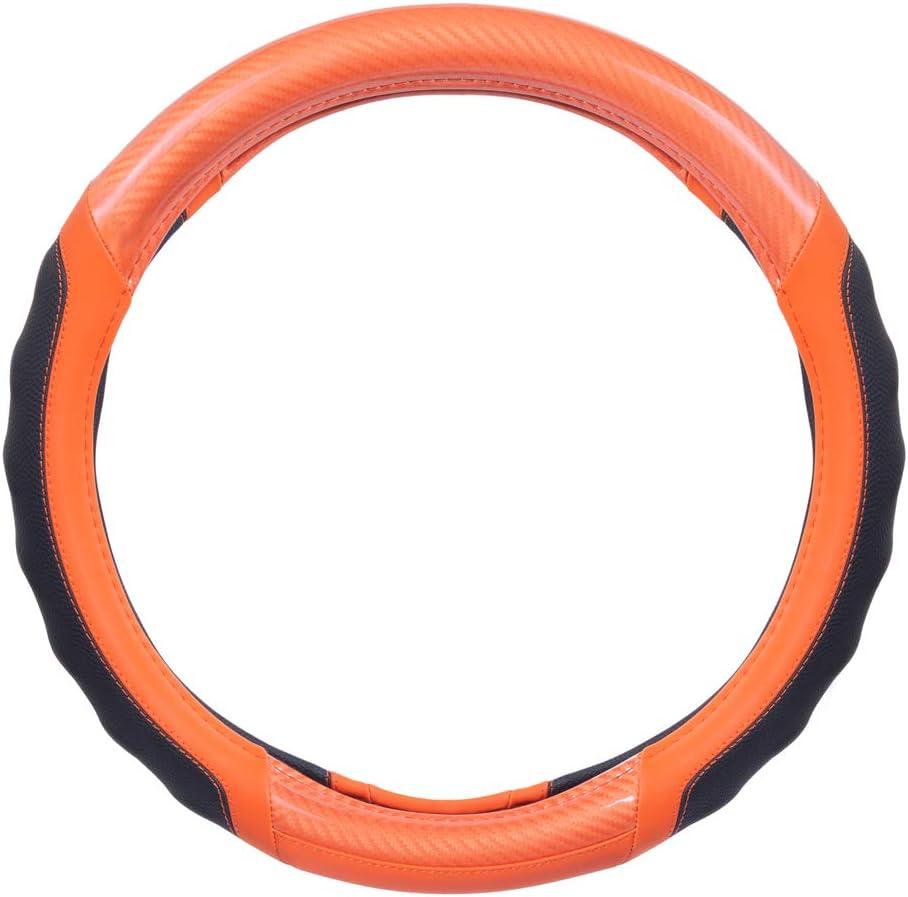 imageMotor Trend SW812 Orange Ultra Sport Pebbled Leather Steering Wheel Cover with Carbon Fiber DetailUniversal Fit for Standard Sizes 145 to 155 inches BlackOrange UltraSport