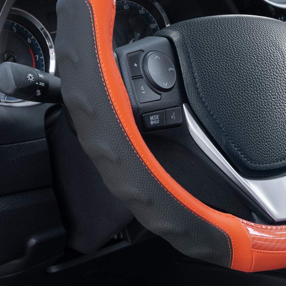 imageMotor Trend SW812 Orange Ultra Sport Pebbled Leather Steering Wheel Cover with Carbon Fiber DetailUniversal Fit for Standard Sizes 145 to 155 inches BlackOrange UltraSport