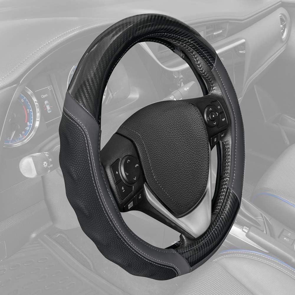 imageMotor Trend SW812 Orange Ultra Sport Pebbled Leather Steering Wheel Cover with Carbon Fiber DetailUniversal Fit for Standard Sizes 145 to 155 inches BlackGray UltraSport