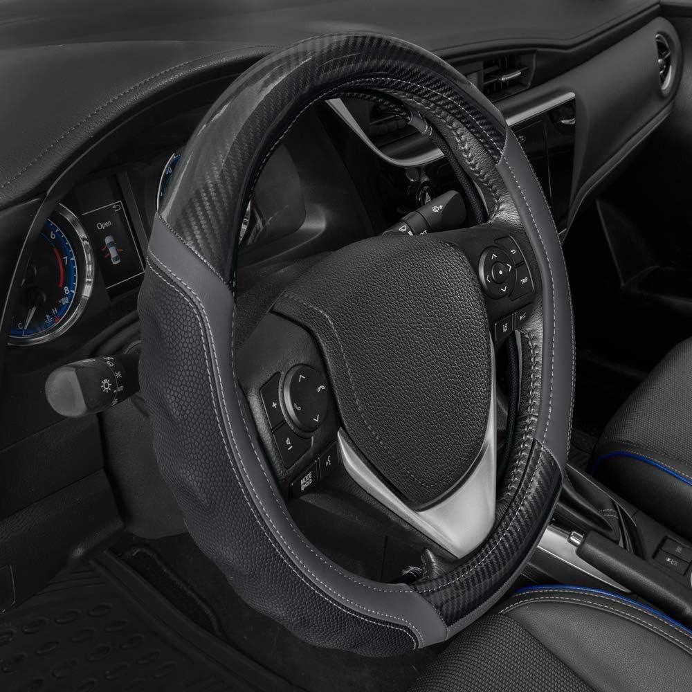 imageMotor Trend SW812 Orange Ultra Sport Pebbled Leather Steering Wheel Cover with Carbon Fiber DetailUniversal Fit for Standard Sizes 145 to 155 inches BlackGray UltraSport