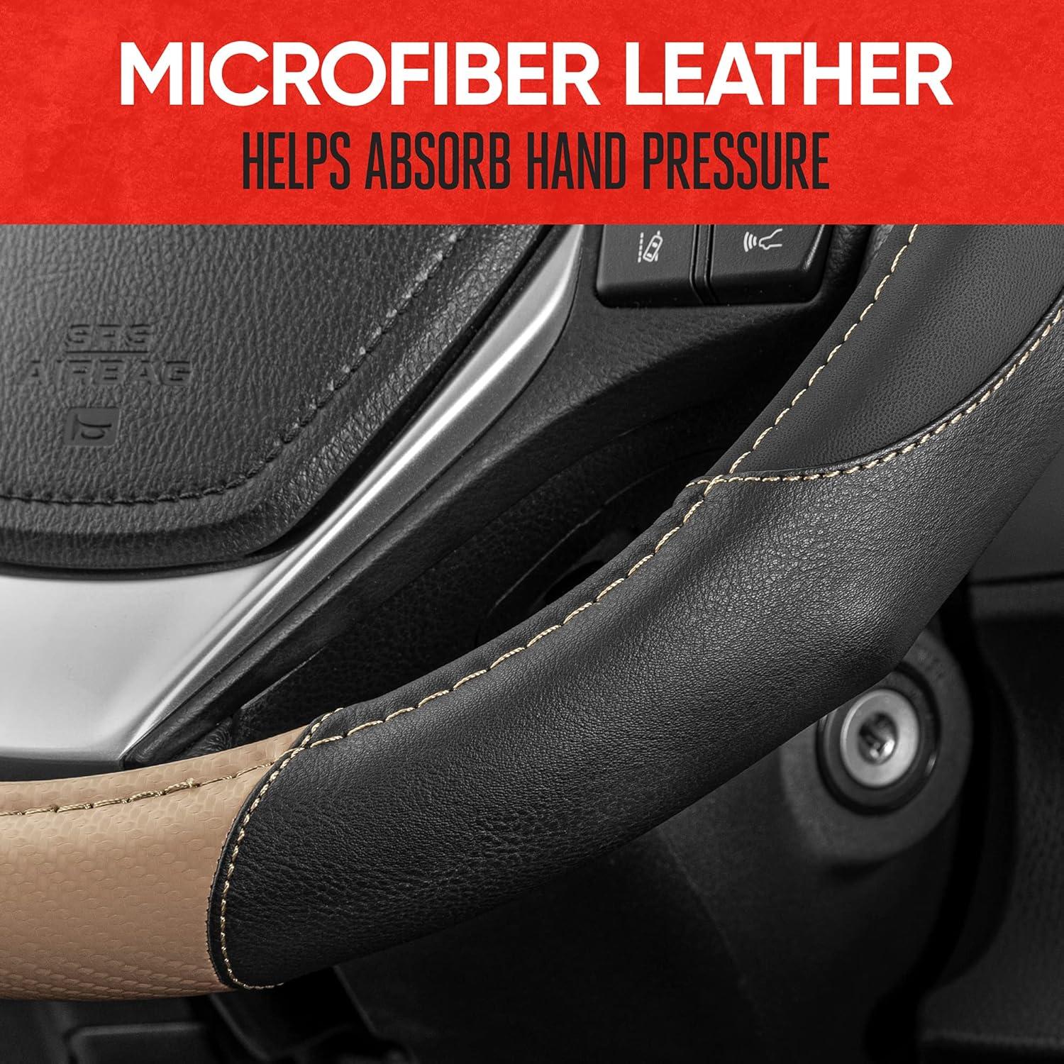 imageMotor Trend SW812 Orange Ultra Sport Pebbled Leather Steering Wheel Cover with Carbon Fiber DetailUniversal Fit for Standard Sizes 145 to 155 inches BlackBeige GripDrive